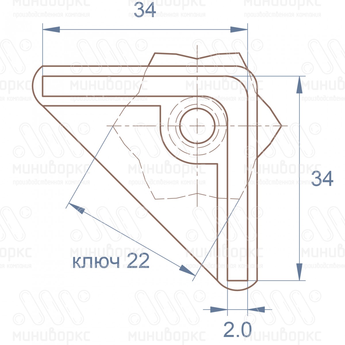 Опора регулируемая угловая 34x34 – U34-34M8.D22x25 | картинка 6