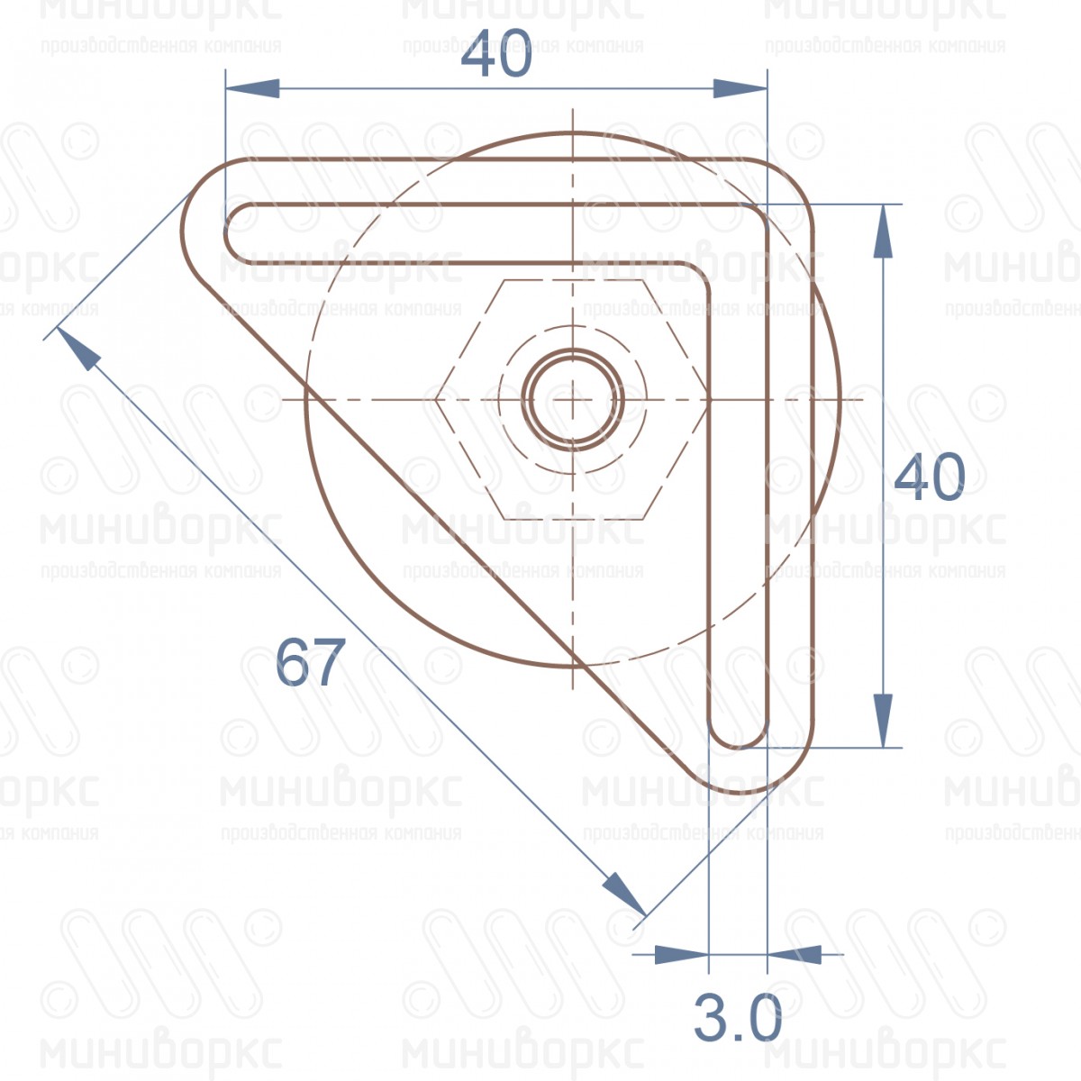 Комплект опоры под уголок 38х38, 40х40 мм и опоры с основанием Ø48 мм, под ключ 24, цвет черный – U40-40M8.D48x40 - 6