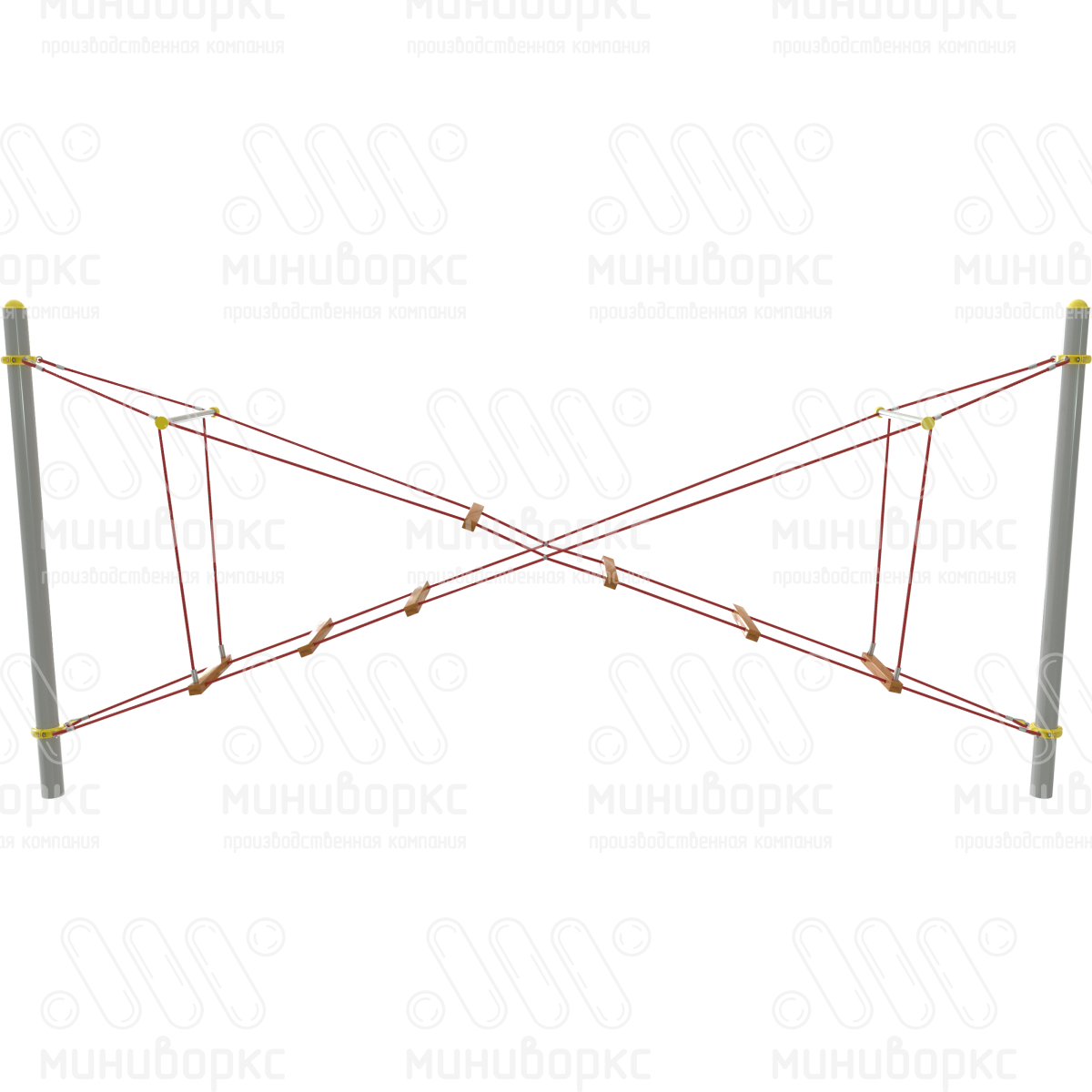 Мостик Х-образный, канатная часть из армированного шестипрядного каната Ø16 мм, цвет красный/желтый – M-0424.20-02 - 2